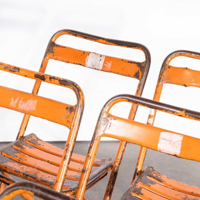 Orange Folding Metal Outdoor Chairs attributed to Tolix 1950s