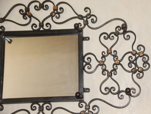 French Handcrafted Wrought Iron Mirror Stand with Table, 1970s for sale at  Pamono