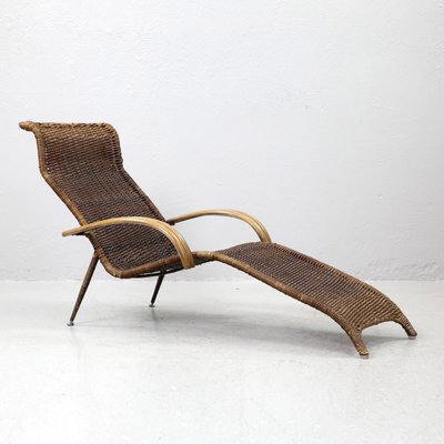 Mid Century Italian Sculptural Chaise Longue in Rattan and Bamboo 1950s for sale at Pamono