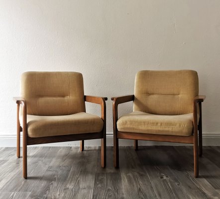 Mid-Century Beige Armchairs in Teak & Velour, 1960s, Set of 2 for 