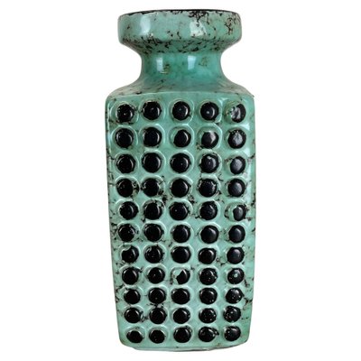 Turquoise Fat Lava Dots Ceramic Vase from VEB Haldensleben