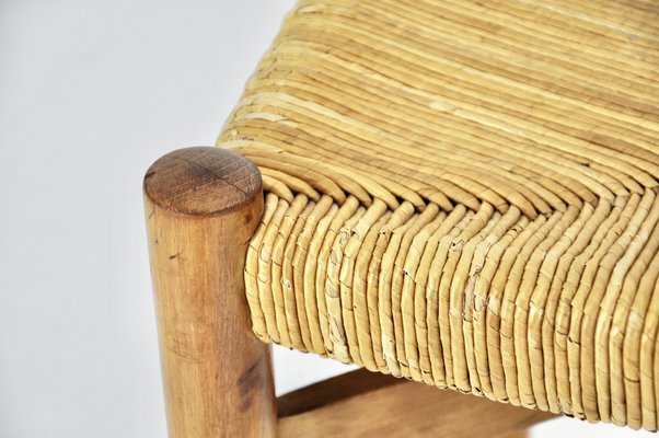 Vintage wooden Meribel chair with straw seat by Charlotte Perriand for  Steph Simon, 1950