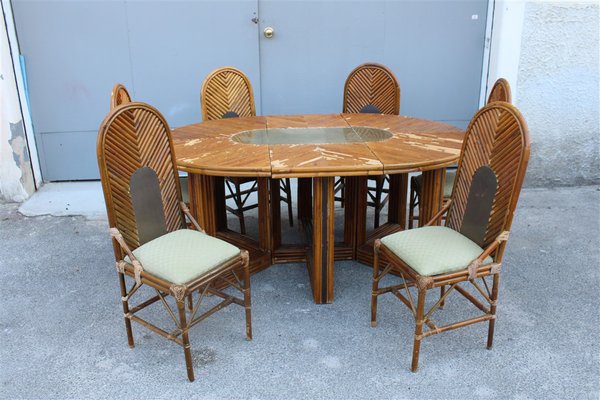 Set of Vintage Brass Faux Bamboo Dining 4 Chairs and Table France 1970s MCM  Modernist Hollywood Regency Retro -  Canada