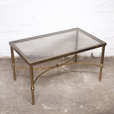 Vintage French Rectangular Coffee Table in Brass and Glass 1960s