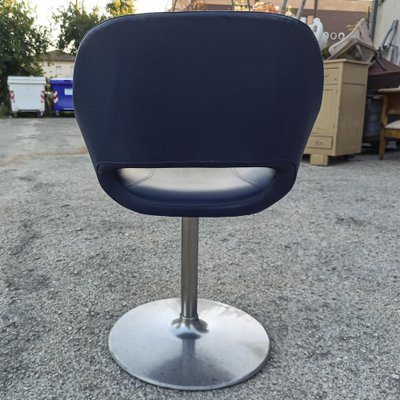 Vintage Blue Leather Swivel Armchair with Orignal Metal Pedestal