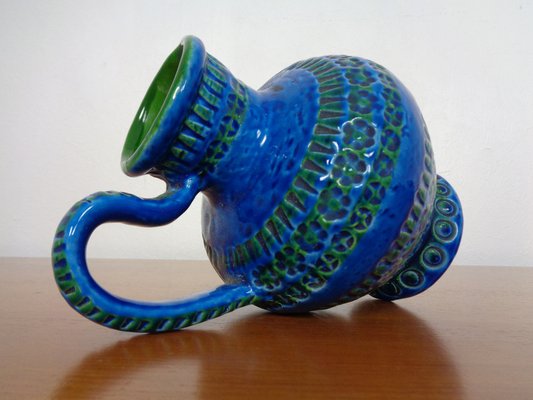 Rimini Blue Ceramic Pitcher Vase by Aldo Londi for Bitossi, 1960s