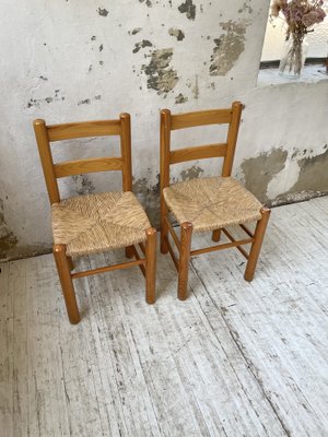 Straw and Oak Dining Chairs by Charlotte Perriand, 1950s, Set of 6 for sale  at Pamono