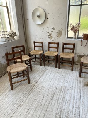 Straw and Oak Dining Chairs by Charlotte Perriand, 1950s, Set of 6 for sale  at Pamono