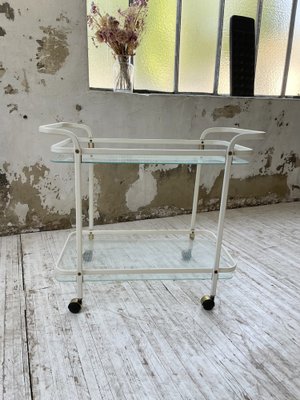 Ancien Chariot De Service En Osier Blanc Avec Plateau Amovible, Trois étagères, Roulettes, Super état Pour Salle à Manger