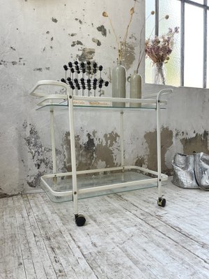 Chariot De Service En Osier Blanc Vintage 3 étagères - Super état, Roulant !