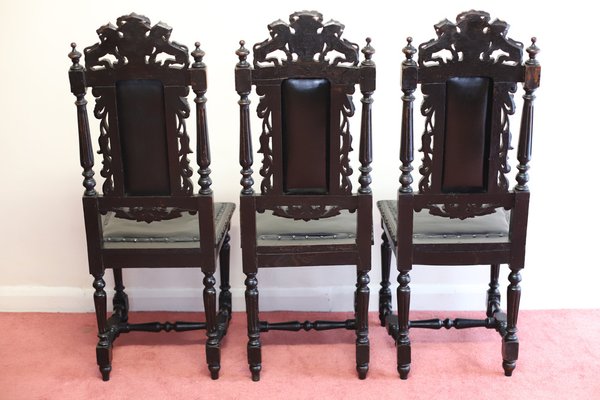 Vintage Victorian Hand Carved Lion Dining Chairs Set of 6 for