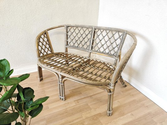 Vintage Bamboo Rattan Bench 1980s for sale at Pamono