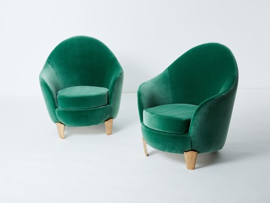 Model Koala Armchairs in Bronze and Green Velvet by Elizabeth
