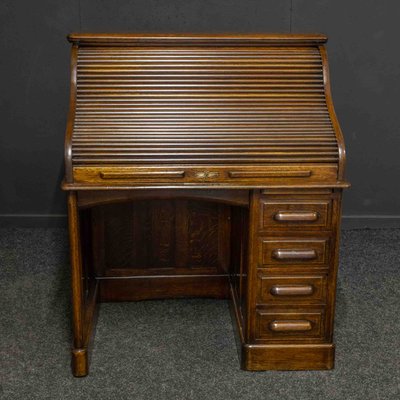 Edwardian Oak Roll Top Desk, 1890s for sale at Pamono