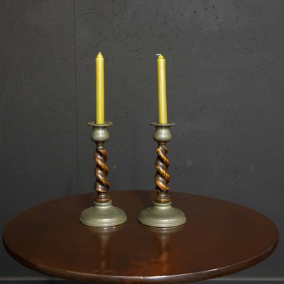 Vintage Pair Of Brass Large Spiral Barley Twist Candle Stick Holders
