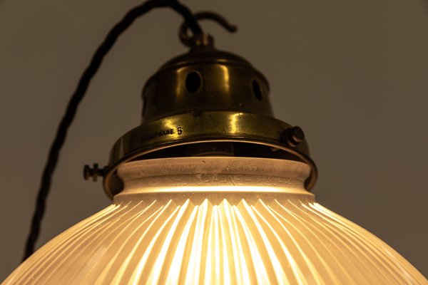 12 Violet Holophane Reflector Refractor Pendant Light 1920s for