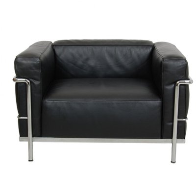LC-3 Lounge Chair in Black Leather by Le Corbusier for Cassina