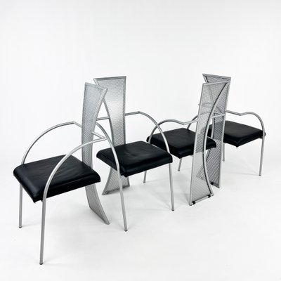 Vintage Steel and Leather Chairs 1990s Set of 4 for sale at Pamono