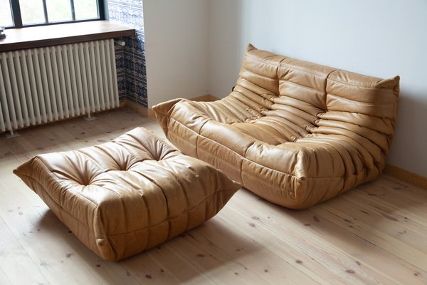 Togo Leather Chair And Ottoman Michel Ducaroy for Ligne Roset