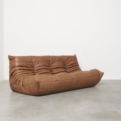 Togo Sofa in Cognac Leather by Michel Ducaroy for Ligne Roset, 1980s, Set  of 5 for sale at Pamono