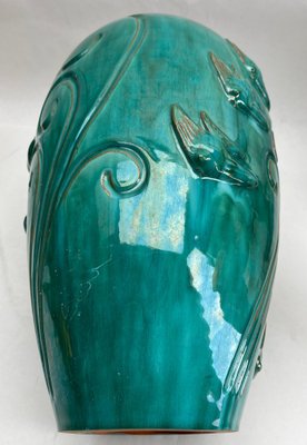 Vintage Belgian Vase in Green Glazed Terracotta, 1930 for sale at Pamono