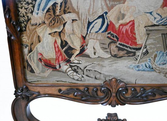 Victorian Hand Woven Tapestry Screen Needlepoint 1840s for sale