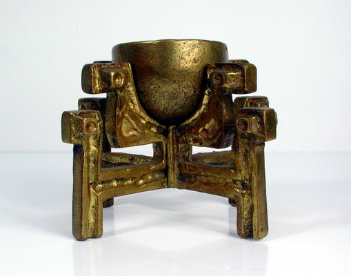 Vintage Brutalist Bronze Candle Holder