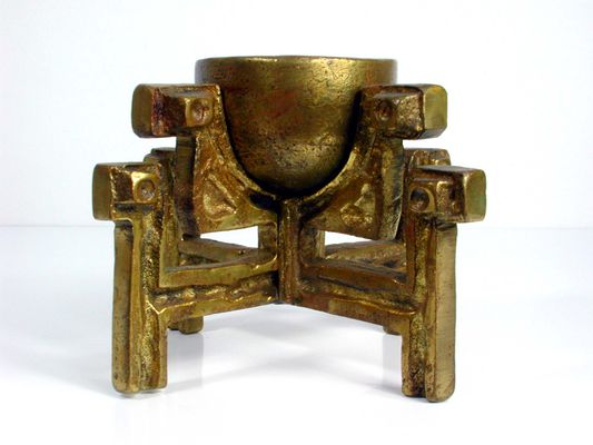 Vintage Brutalist Bronze Candle Holder