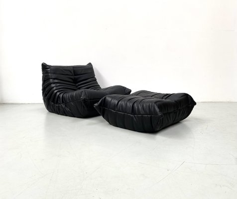 Michel Ducaroy TOGO lounge chair reupholstered in black leather