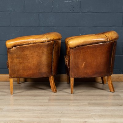 20th Century Dutch Sheepskin Leather Tub Chairs 1960s Set of 2 for sale at Pamono