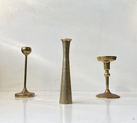 Set of Vintage 1970s Tiered Solid Brass Taper Candle Holders Set of Vintage 1970s Tiered Solid Brass Taper Candle Holders