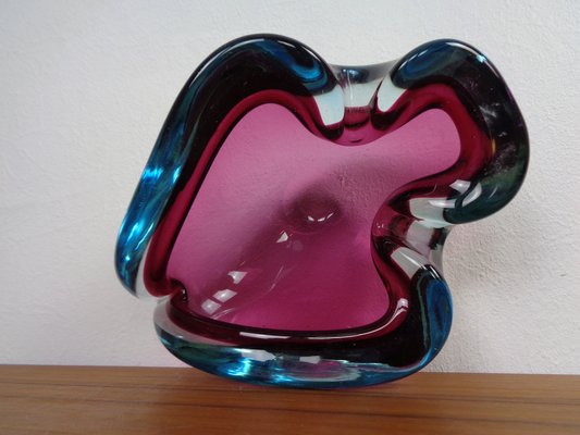 ムラーノ ソンメルソ Flavio Poli ヴィンテージ　灰皿 Large Sommerso Murano Glass Ashtray by Flavio Poli, Italy, 1960s