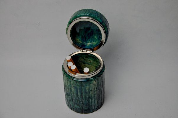 turquoise cigarette case Inlay Feather Pattern Lightweight Metal 16 Cigarette Vintage 60s CIGARETTE CASE HAND