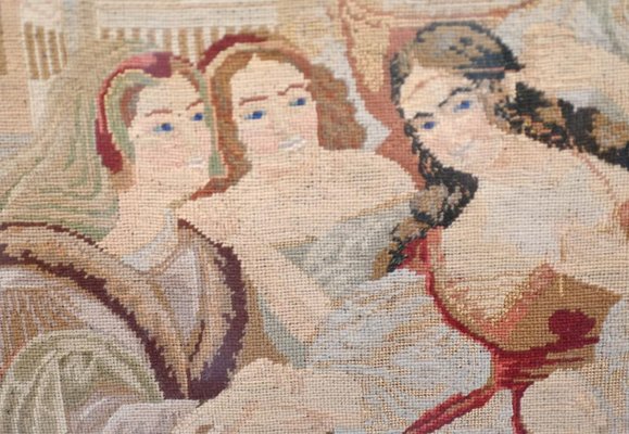 Antique Italian Needlepoint Tapestry of Courtly Maidens 1865