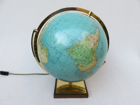 Columbus Duo Earth Globe in Ball Brass, Wood, Oral Glass, 1960s
