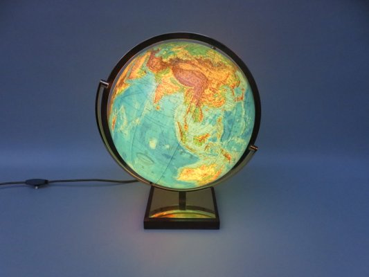 Columbus Duo Earth Globe in Ball Brass, Wood, Oral Glass, 1960s