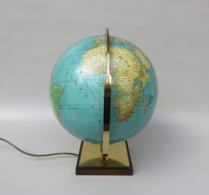 Columbus Duo Earth Globe in Ball Brass, Wood, Oral Glass, 1960s