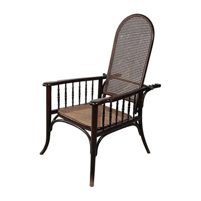 Art Deco Dark Wood and Straw Armchair with Reclining Backrest 1890s