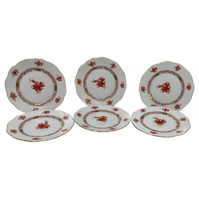 Small Porcelain Chinese Bouquet Plates in Rust Color, 1960s, Set