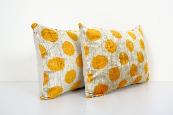 Yellow Silk Ikat Velvet Cushion Cover Set of 2 for sale at Pamono