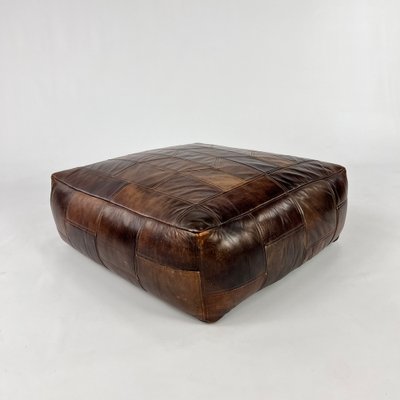 Large Vintage Leather Pouf 1960s for sale at Pamono