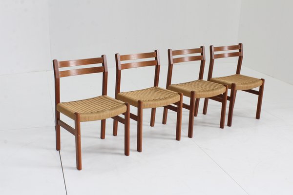 Mid-Century Danish Teak and Paper Cord Dining Chairs, 1960s, Set of 4 for  sale at Pamono