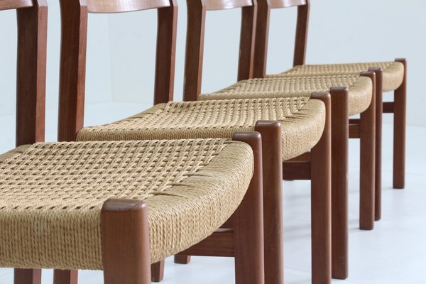 Mid-Century Danish Teak and Paper Cord Dining Chairs, 1960s, Set