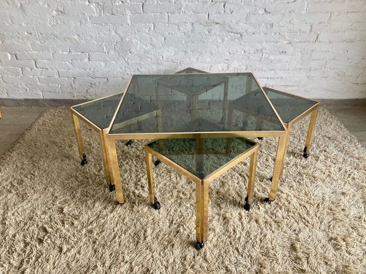 Tavolo da salotto in vetro e ottone, anni '70 in vendita su Pamono