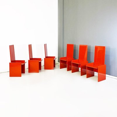 Kazuki Chairs in Red Lacquered Wood attributed to Kazuhide
