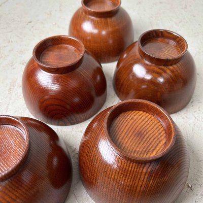 Lacquerware Rice Bowls from Aizu, Japan, 1950s, Set of 5 for sale