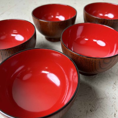 Lacquerware Rice Bowls from Aizu, Japan, 1950s, Set of 5 for sale