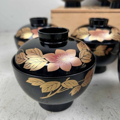 Japanese Lacquerware Rice Bowls, 1950s, Set of 10 for sale at Pamono