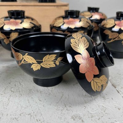Japanese Lacquerware Rice Bowls, 1950s, Set of 10 for sale at Pamono
