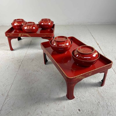 Taisho Era Shu-Nuri Ozen Dinner Set, Japan, 1920s, Set of 7 for